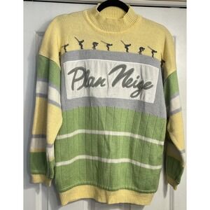 Vtg Outdoors Plan‎ Neige Yellow White Retro Skier Sweater Wool Blend Sz Large